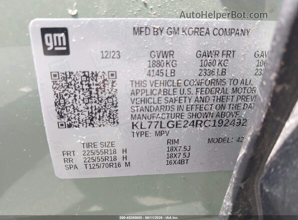 KL77LGE24RC192492 2024 CHEVROLET TRAX Gray Շարժիչի բաժամունքի տեսք
