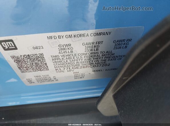 KL77LGE26RC037202 2024 CHEVROLET TRAX Синий Вид подкапотного пространства
