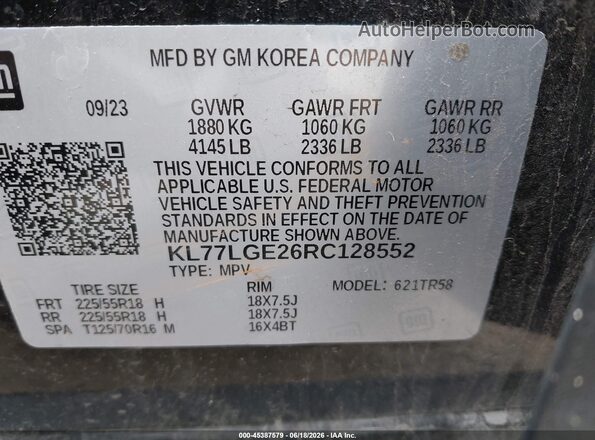 KL77LGE26RC128552 2024 CHEVROLET TRAX Black Շարժիչի բաժամունքի տեսք