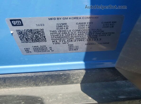 KL77LGE27RC181213 2024 CHEVROLET TRAX Blue VIN կոդի պիտակի տեսք