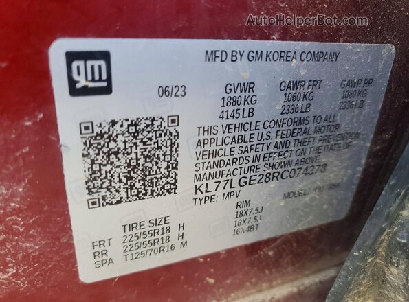 KL77LGE28RC074378 2024 CHEVROLET TRAX Red Սալոնի 360 աստիճան տեսք