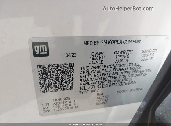 KL77LGE29RC026985 2024 CHEVROLET TRAX White Engine compartment view