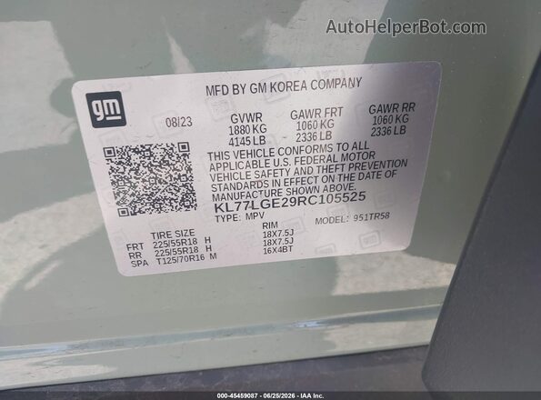 KL77LGE29RC105525 2024 CHEVROLET TRAX Green Vista del compartimento del motor