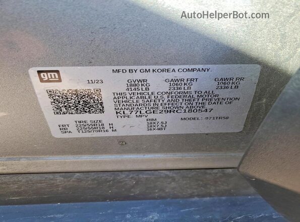 KL77LGE29RC180547 2024 CHEVROLET TRAX Silver VIN sticker view