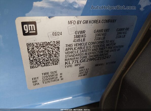 KL77LGE29RC215247 2024 CHEVROLET TRAX Blue Вид підкапотного простору