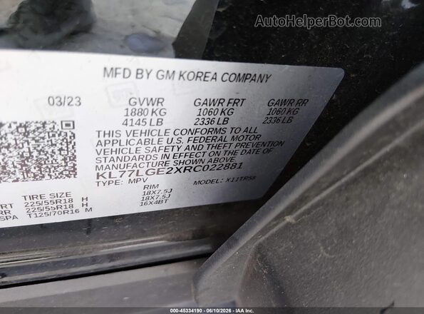 KL77LGE2XRC022881 2024 CHEVROLET TRAX Черный Вид подкапотного пространства