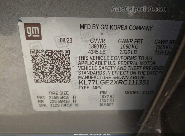 KL77LGE2XRC111351 2024 CHEVROLET TRAX Gray Vista del compartimento del motor