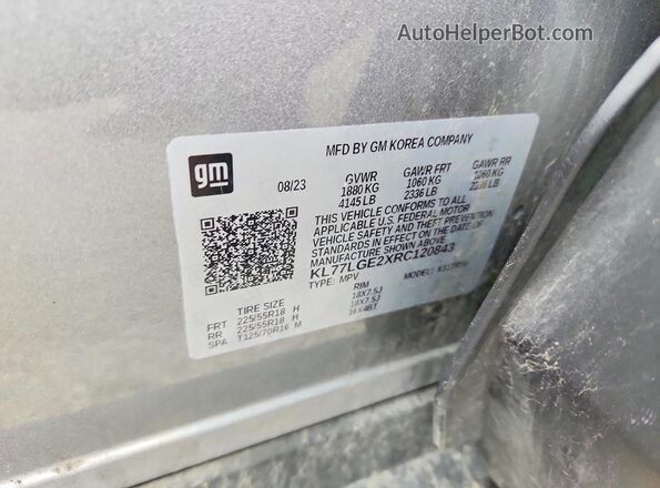 KL77LGE2XRC120843 2024 CHEVROLET TRAX Silver Vista de la etiqueta del VIN