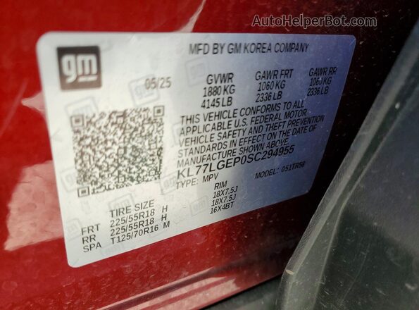 KL77LGEP0SC294955 2025 CHEVROLET TRAX Red 