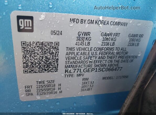 KL77LGEP1SC066477 2025 CHEVROLET TRAX Blue Շարժիչի բաժամունքի տեսք