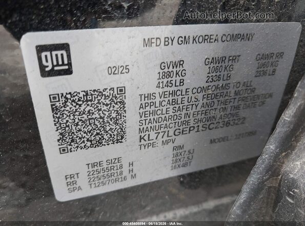 KL77LGEP1SC236322 2025 CHEVROLET TRAX Black Widok komory silnika