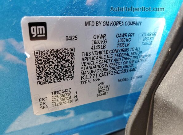 KL77LGEP1SC281440 2025 CHEVROLET TRAX Blue 