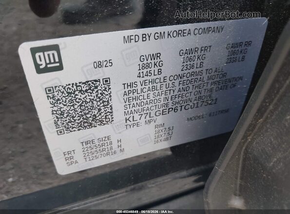 KL77LGEP6TC017521 2026 CHEVROLET TRAX Черный Вид подкапотного пространства