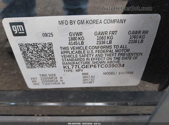 KL77LGEP6TC039034 2026 CHEVROLET TRAX Black Շարժիչի բաժամունքի տեսք