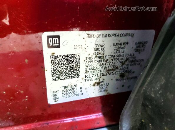 KL77LGEP8SC135956 2025 CHEVROLET TRAX Burgundy VIN sticker view