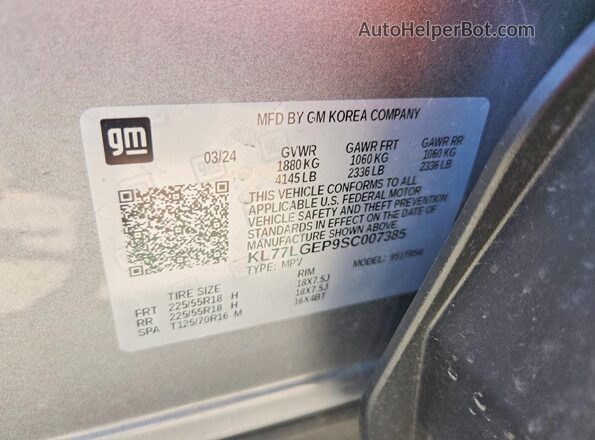 KL77LGEP9SC007385 2025 CHEVROLET TRAX Silver VIN sticker view