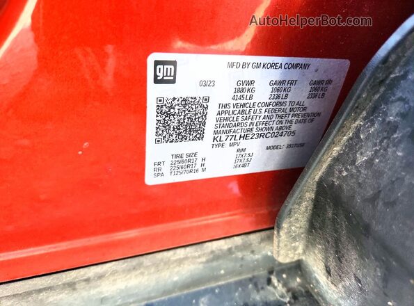 KL77LHE23RC024705 2024 CHEVROLET TRAX Red Widok naklejki z numerem VIN