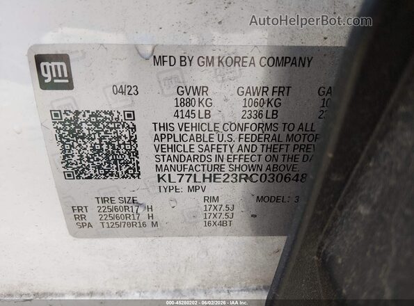 KL77LHE23RC030648 2024 CHEVROLET TRAX White Շարժիչի բաժամունքի տեսք