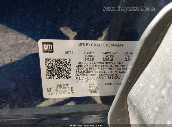 KL77LHE27RC041474 2024 CHEVROLET TRAX Blue Widok komory silnika