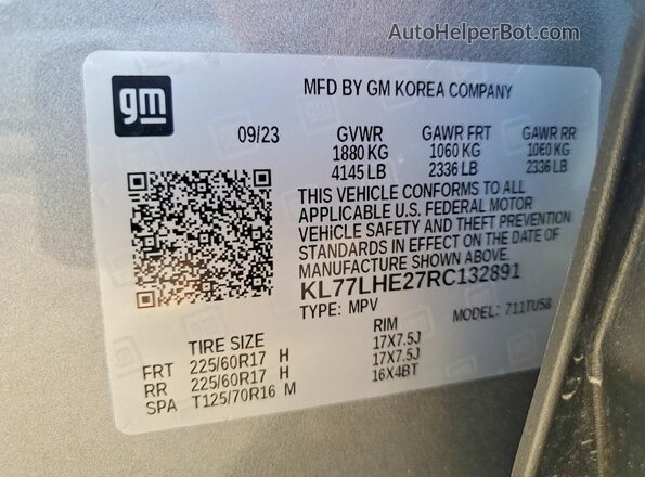 KL77LHE27RC132891 2024 CHEVROLET TRAX Silver 