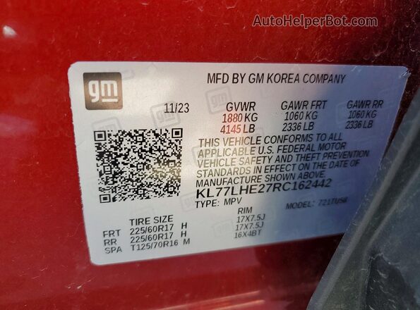 KL77LHE27RC162442 2024 CHEVROLET TRAX Maroon 