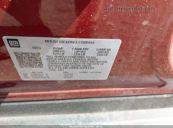 KL77LHE28RC039152 2024 CHEVROLET TRAX Red Engine compartment view