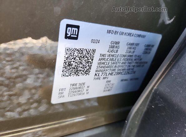 KL77LHE28RC226374 2024 CHEVROLET TRAX Green VIN կոդի պիտակի տեսք