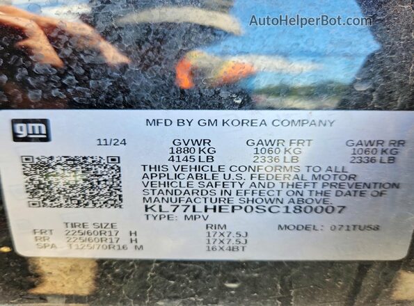 KL77LHEP0SC180007 2025 CHEVROLET TRAX Black 