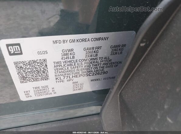 KL77LHEP0SC226290 2025 CHEVROLET TRAX Gray Widok komory silnika