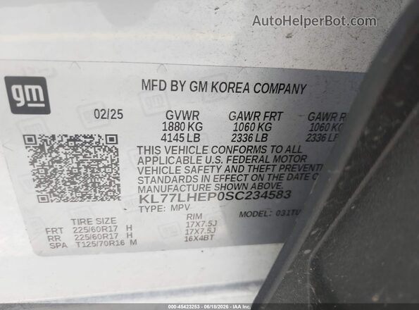 KL77LHEP0SC234583 2025 CHEVROLET TRAX White Շարժիչի բաժամունքի տեսք