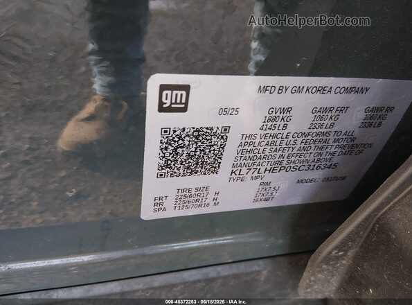 KL77LHEP0SC316345 2025 CHEVROLET TRAX Gray ძრავის განყოფილების ხედი