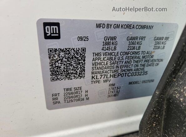 KL77LHEP0TC033235 2026 CHEVROLET TRAX White 
