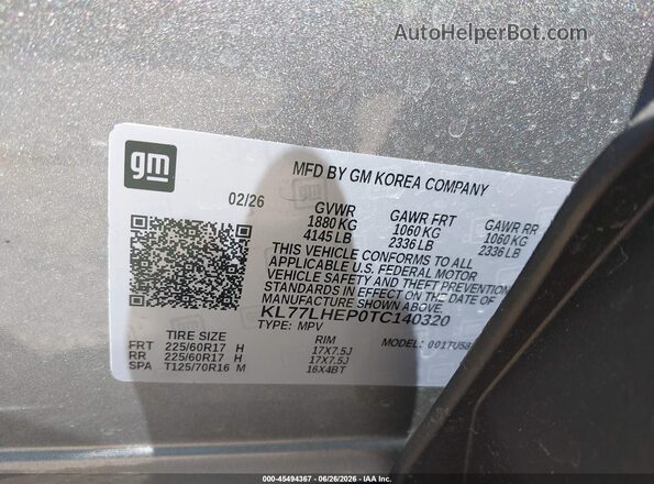 KL77LHEP0TC140320 2026 CHEVROLET TRAX Gray Vista del compartimento del motor