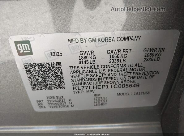 KL77LHEP1TC085649 2026 CHEVROLET TRAX Gray Вид підкапотного простору