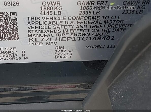 KL77LHEP1TC149401 2026 CHEVROLET TRAX Black Engine compartment view
