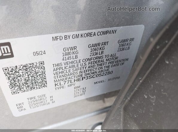 KL77LHEP3SC052280 2025 CHEVROLET TRAX Gray Շարժիչի բաժամունքի տեսք