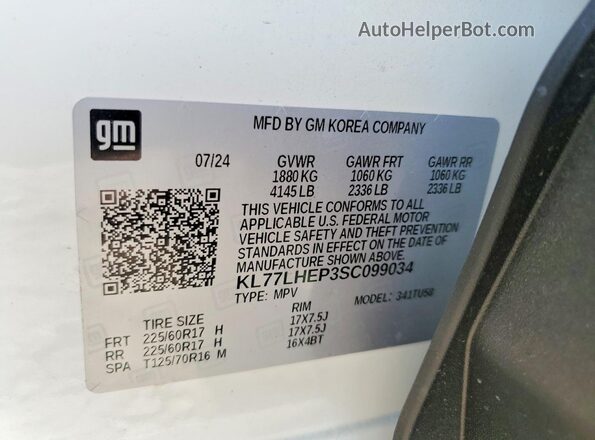 KL77LHEP3SC099034 2025 CHEVROLET TRAX White 