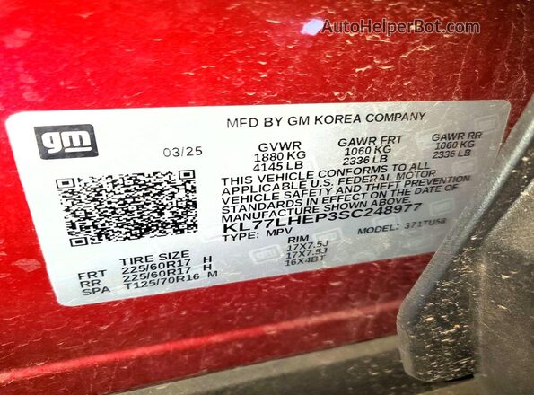 KL77LHEP3SC248977 2025 CHEVROLET TRAX Red 