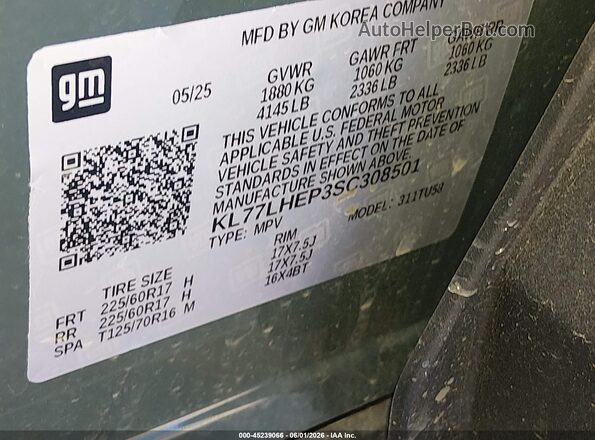 KL77LHEP3SC308501 2025 CHEVROLET TRAX Gray Widok komory silnika