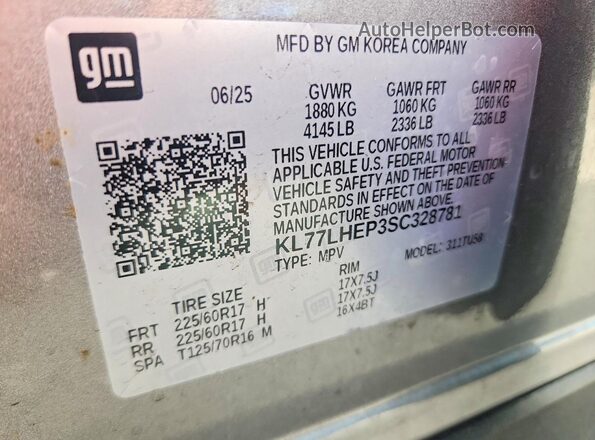 KL77LHEP3SC328781 2025 CHEVROLET TRAX Gray 