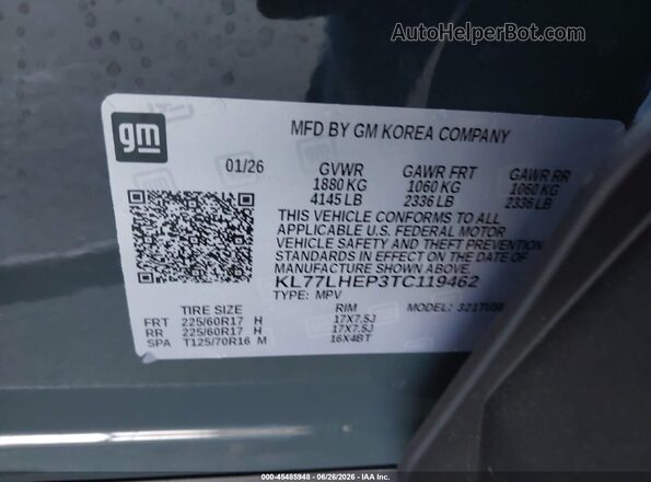 KL77LHEP3TC119462 2026 CHEVROLET TRAX Gray Вид підкапотного простору