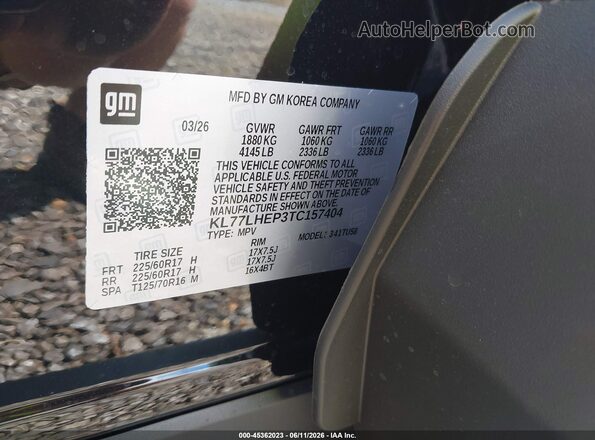 KL77LHEP3TC157404 2026 CHEVROLET TRAX Black 
