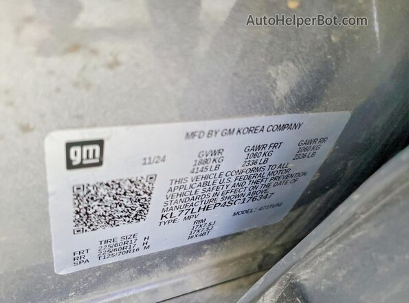 KL77LHEP4SC176347 2025 CHEVROLET TRAX Gray Vista de la etiqueta del VIN