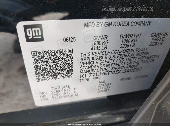 KL77LHEP4SC340597 2025 CHEVROLET TRAX Black Շարժիչի բաժամունքի տեսք