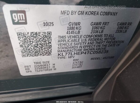 KL77LHEP4TC058235 2026 CHEVROLET TRAX Green Engine compartment view
