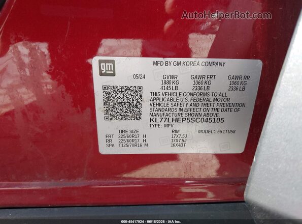 KL77LHEP5SC045105 2025 CHEVROLET TRAX Maroon Вид підкапотного простору