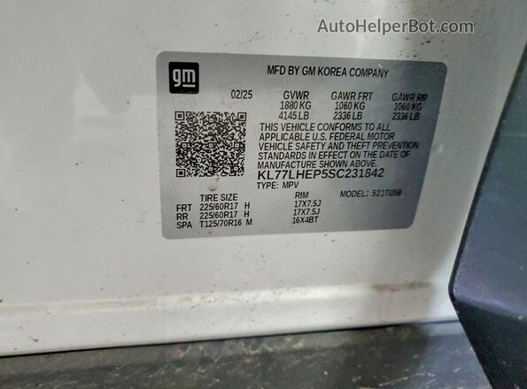 KL77LHEP5SC231842 2025 CHEVROLET TRAX White 
