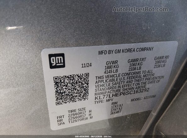 KL77LHEP6SC163292 2025 CHEVROLET TRAX Black Widok komory silnika