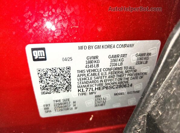 KL77LHEP6SC280614 2025 CHEVROLET TRAX Maroon 