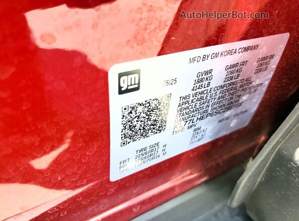 KL77LHEP6SC296988 2025 CHEVROLET TRAX Red VIN կոդի պիտակի տեսք